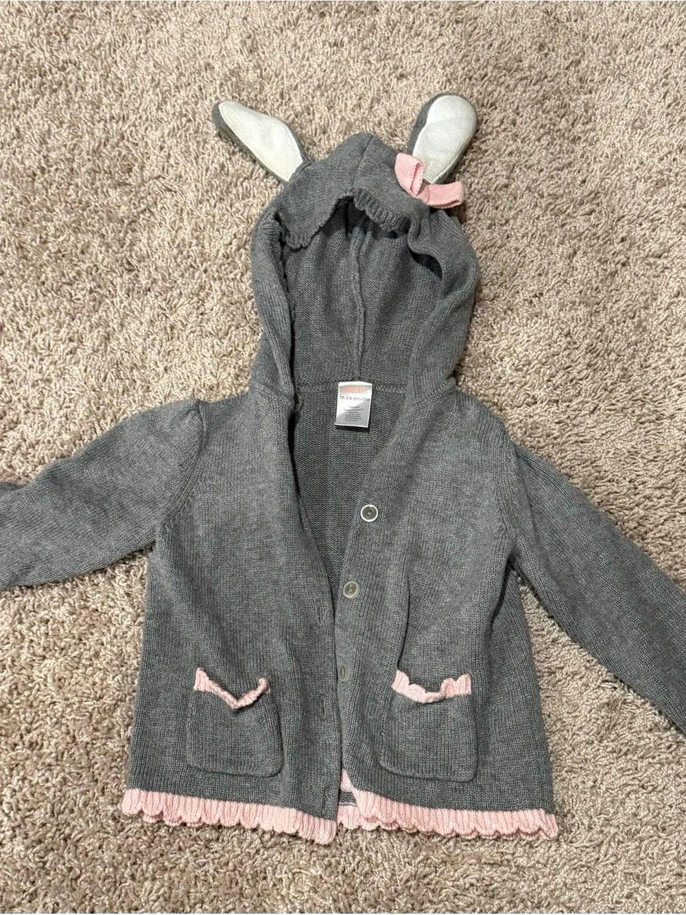 Gymboree Gray Hooded Knit Cardigan with Pink Trim